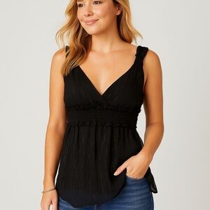 Vintage Jordache Y2K Black Babydoll Tunic Top Metallic Juniors Size Large